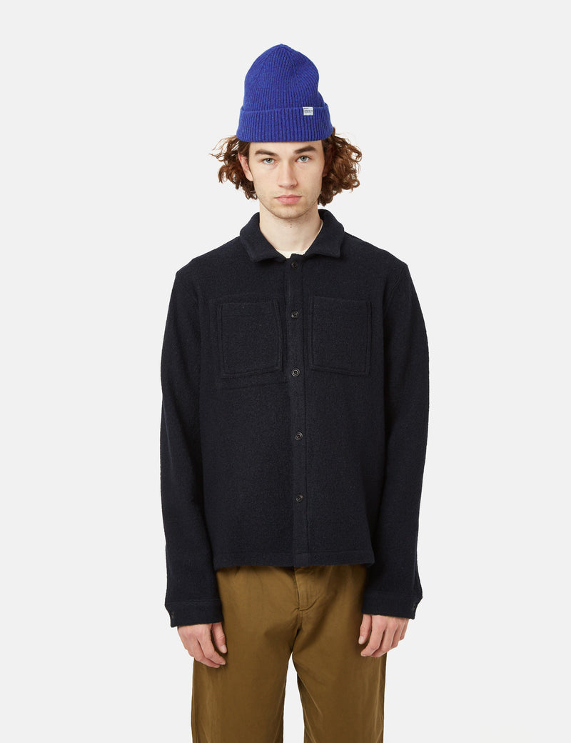 Bhode Overshirt (Boiled Wool) - Dark Navy Blue