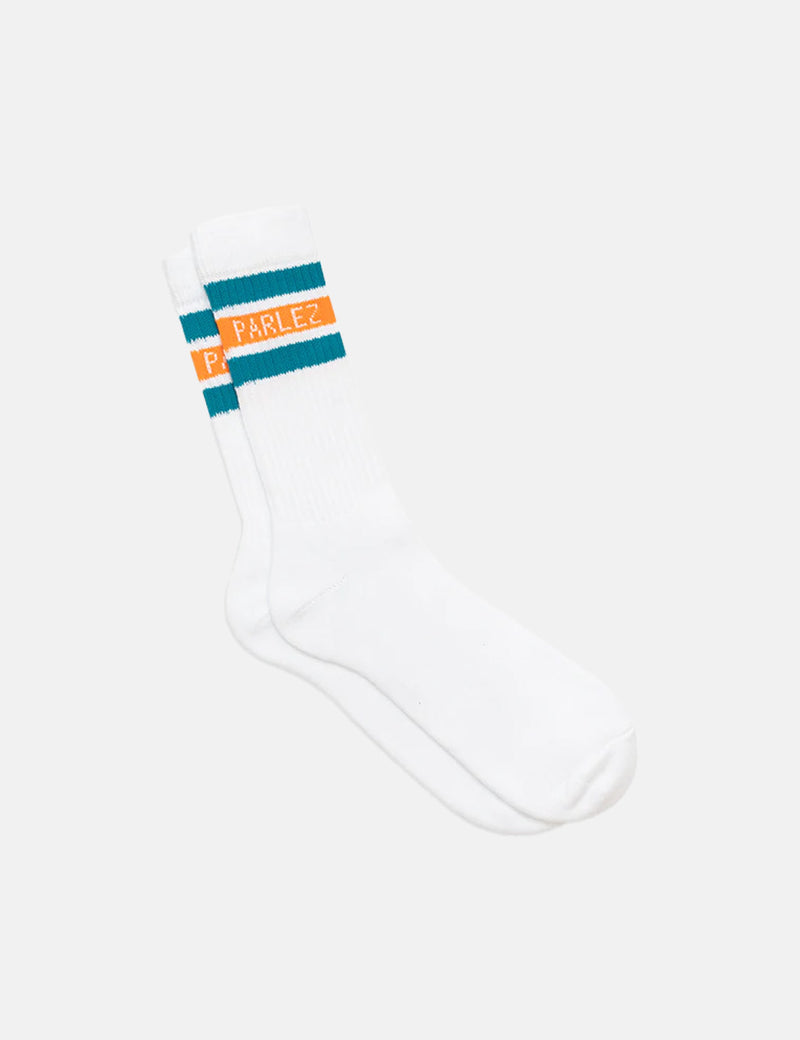 Parlez Block Socks - White/Teal Green/Orange