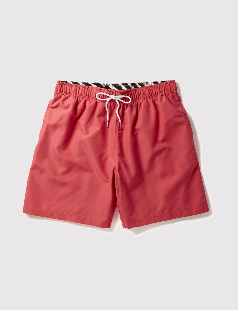 Boardies Drawstring Swim Shorts (Mid-Length) - Coral Red