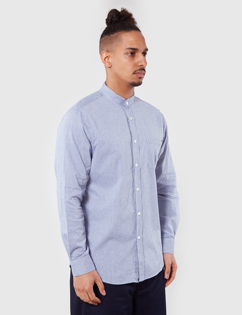 Portuguese Flannel Cacau Grandad Shirt - Blue
