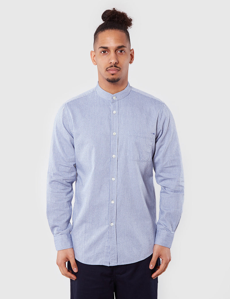 Portuguese Flannel Cacau Grandad Shirt - Blue