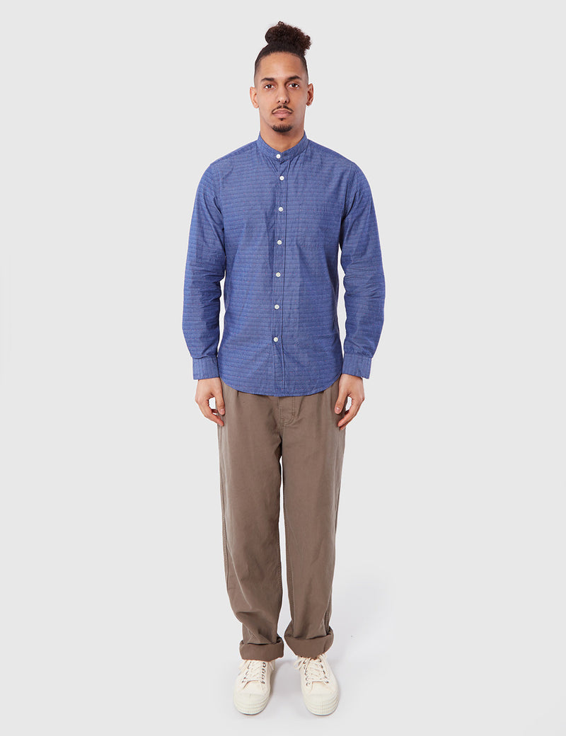 Portuguese Flannel Cafe Grandad Shirt - Blue