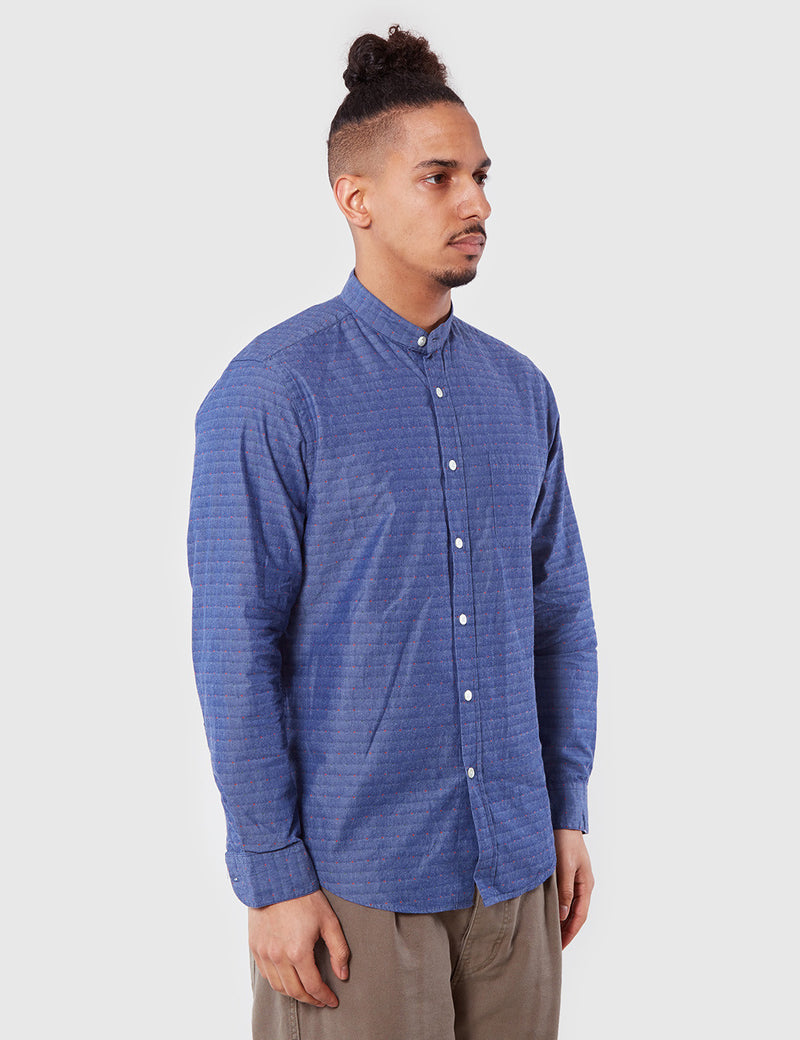 Portuguese Flannel Cafe Grandad Shirt - Blue