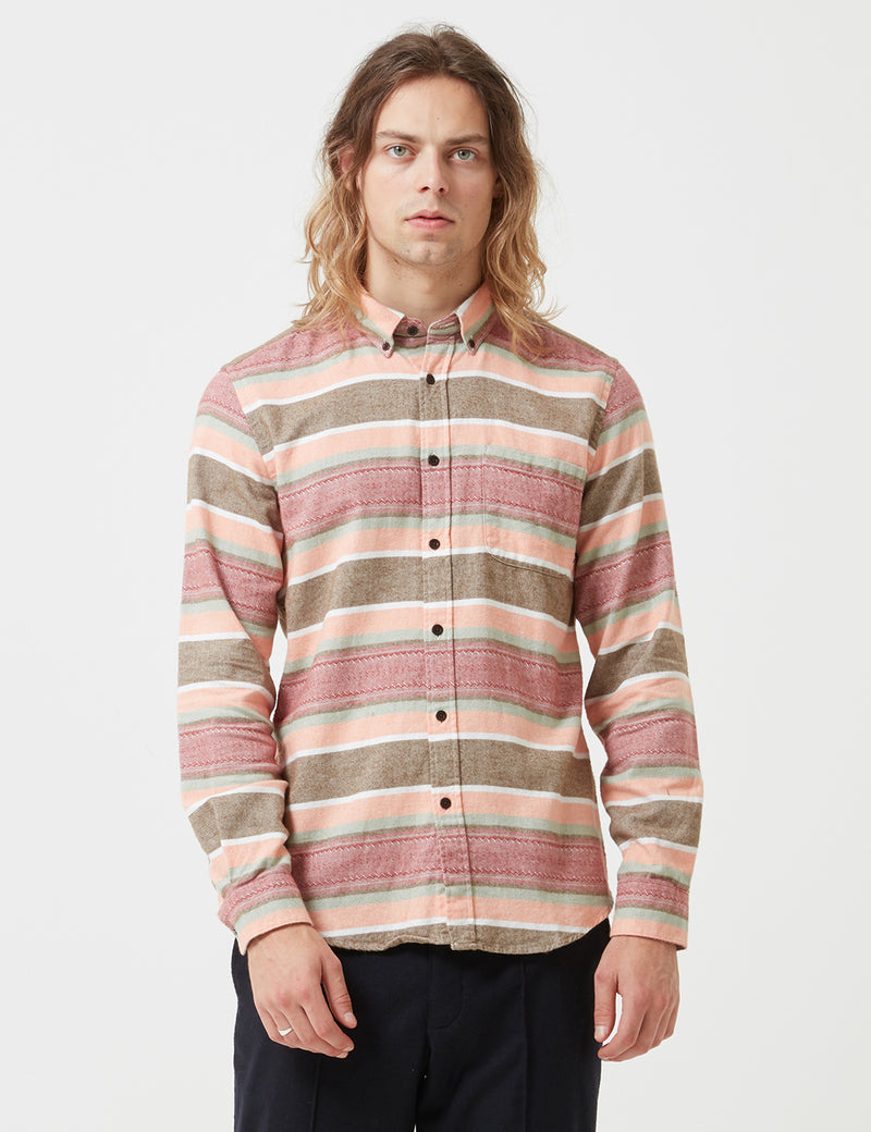 Portuguese Flannel Cahita Stripe Shirt - Pink/Brown/Red
