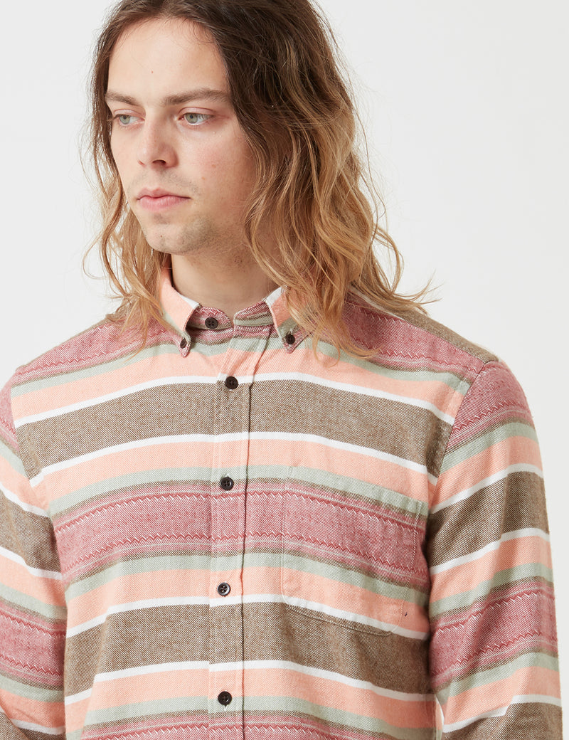 Portuguese Flannel 카 히타 스트라이프 셔츠-핑크/브라운/레드