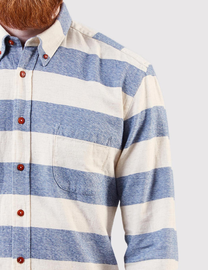 Human Scales Charles Block Stripe Shirt - Ecru/Blue