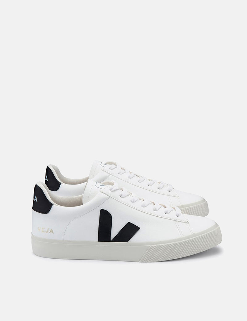 Baskets Veja Campo (Cuir Sans Chrome) - Blanc/Noir
