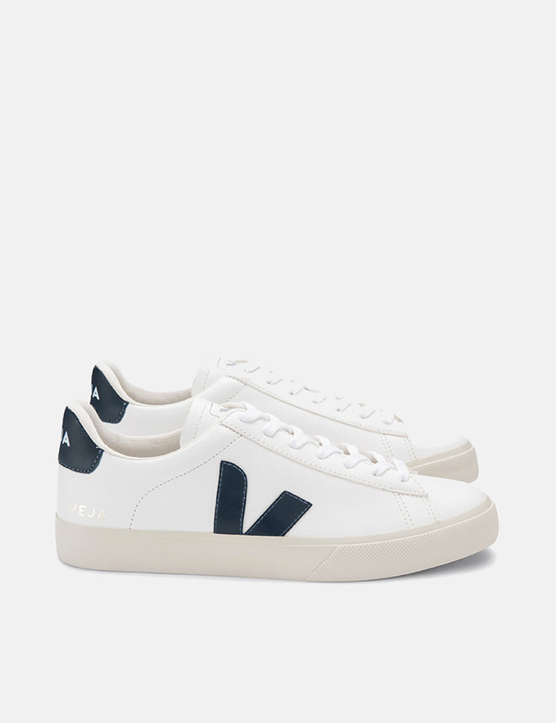 Womens Veja Campo Trainers (Chrome Free Leather) - White/Nautico Blue