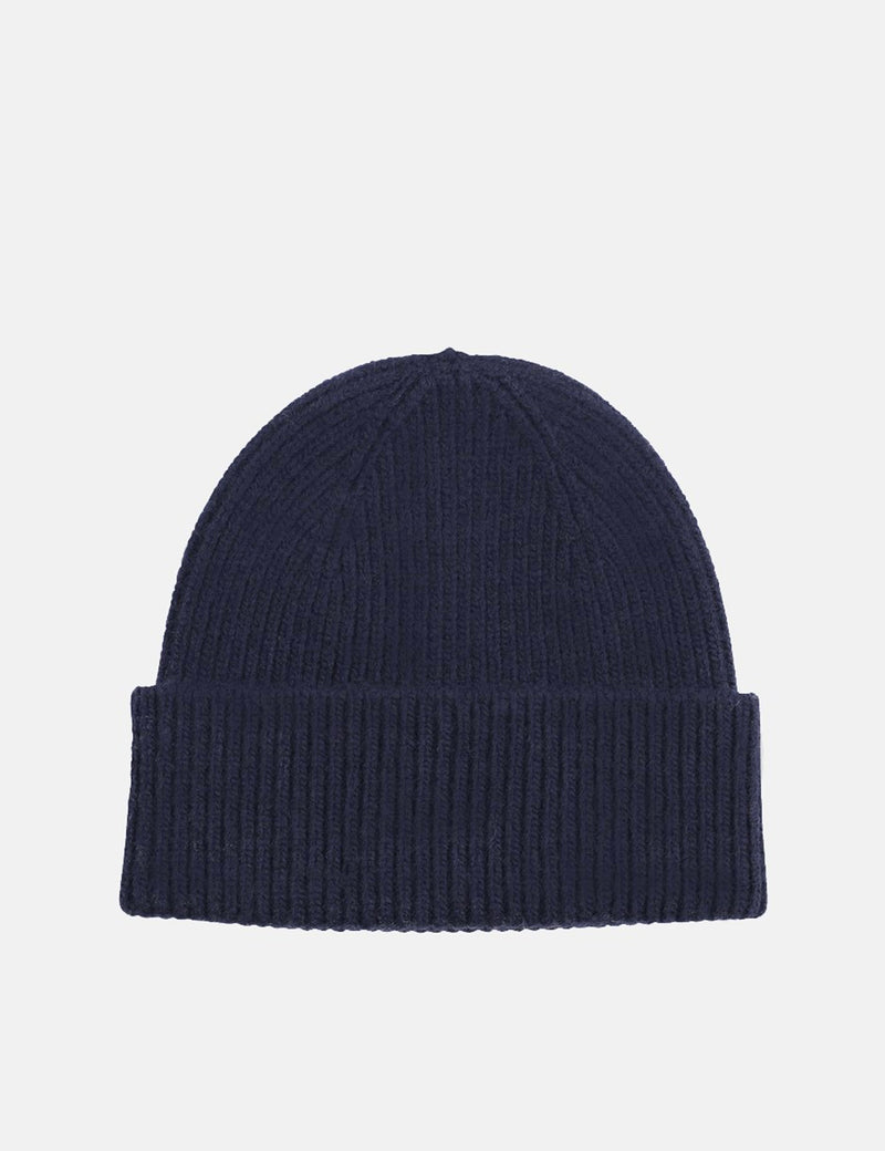 Bunte Standard Beanie Mütze aus Merinowolle - Marineblau