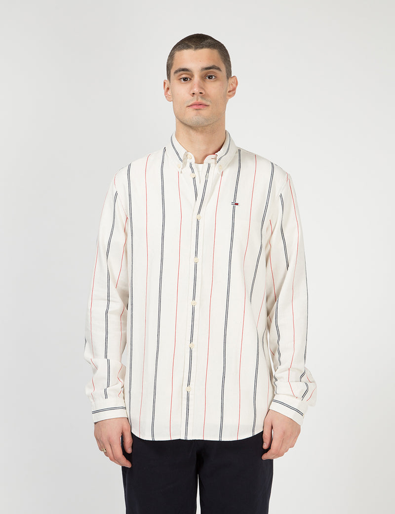 Tommy Hilfiger Twill Back Logo Shirt (Stripe) - Blanc Classique/Multi