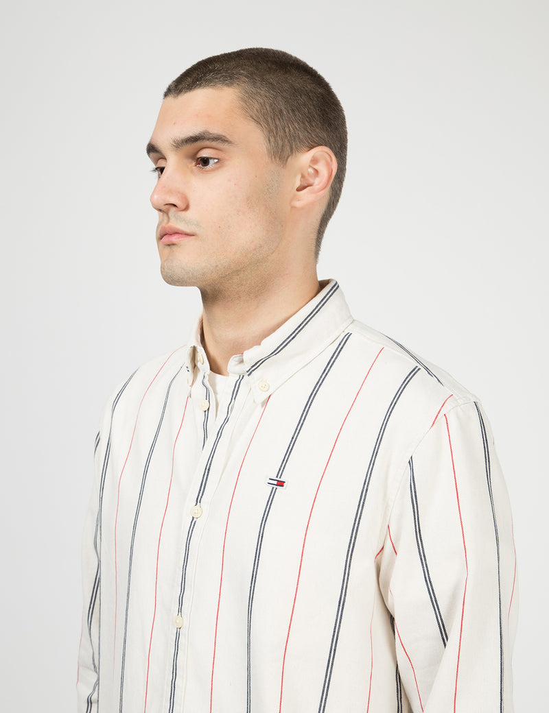 Tommy Hilfiger Twill Back Logo Shirt (Stripe) - Classic White/Multi