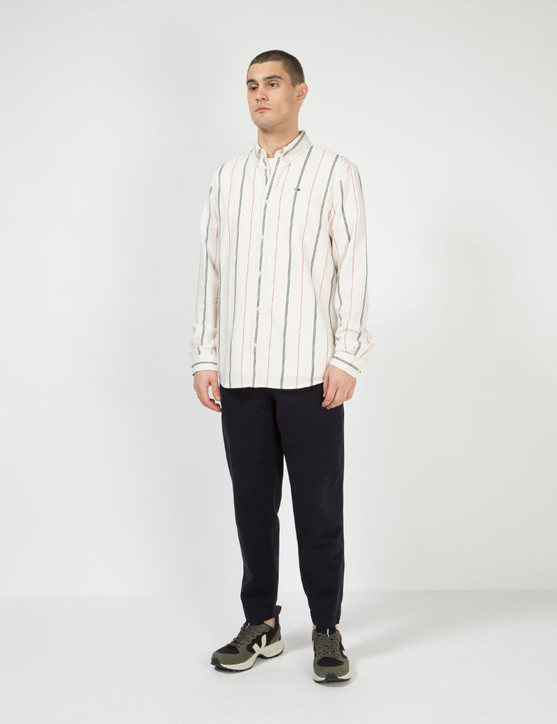 Tommy Hilfiger Twill Back Logo Shirt (Stripe) - Classic White/Multi