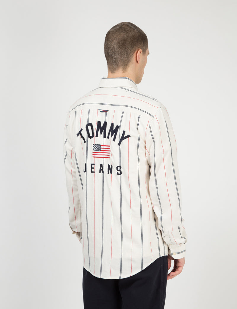 Tommy Hilfiger Twill Zurück Logo-Hemd (Stripe) - Klassisches Weiß / Multi