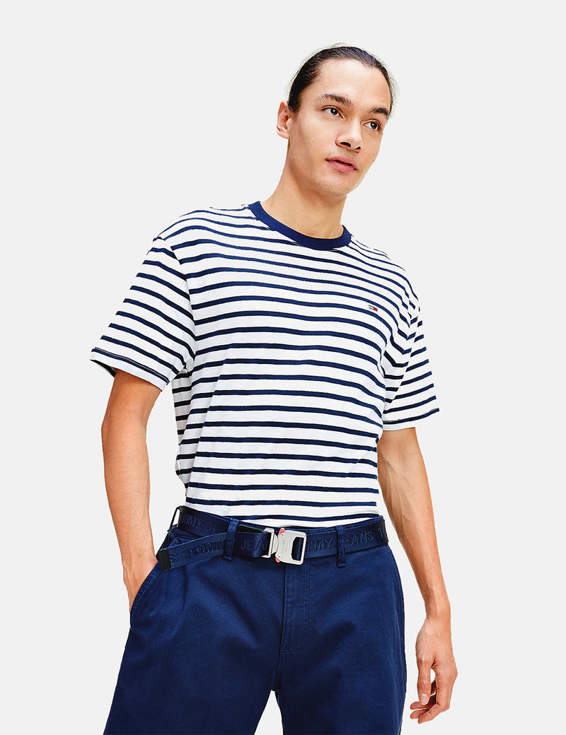 Tommy Jeans-Streifen-T-Shirt - Dämmerung Navy / Weiß
