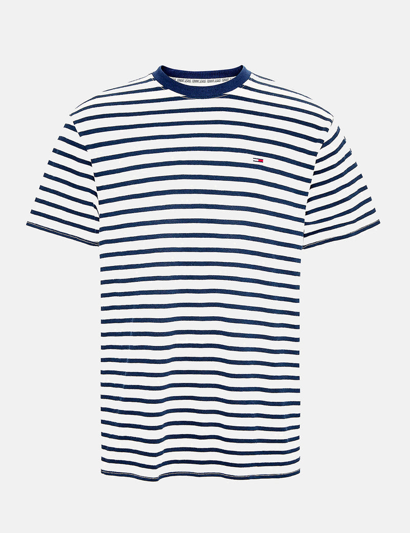 Tommy Jeans-Streifen-T-Shirt - Dämmerung Navy / Weiß