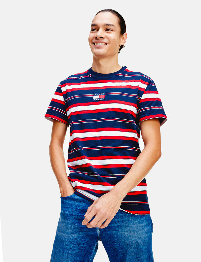 Tommy Jeans-Streifen-Logo T-Shirt - Dämmerung Navy / Multi