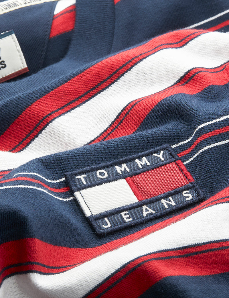 Tommy Jeans-Streifen-Logo T-Shirt - Dämmerung Navy / Multi