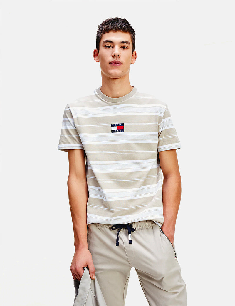 Tommy Jeans Stripe Logo T-Shirt - Stone/Multi