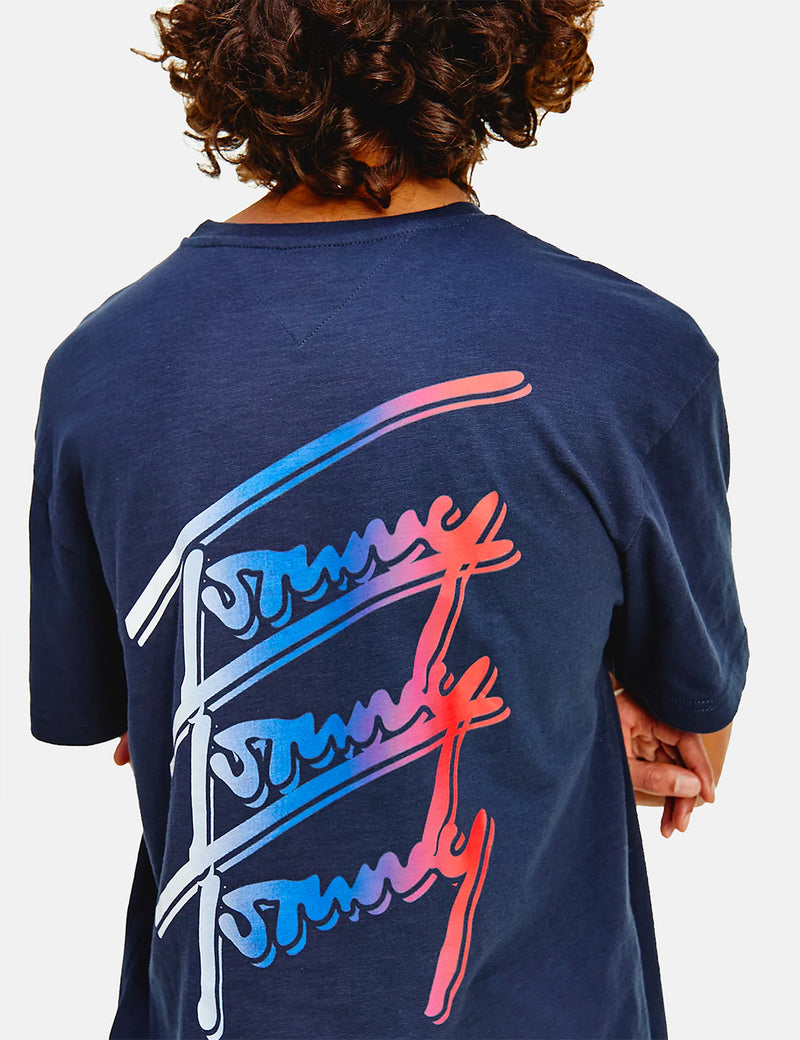 Tommy Jeans Repeat Script Logo T-Shirt (Organic Cotton) - Twilight Navy Blue