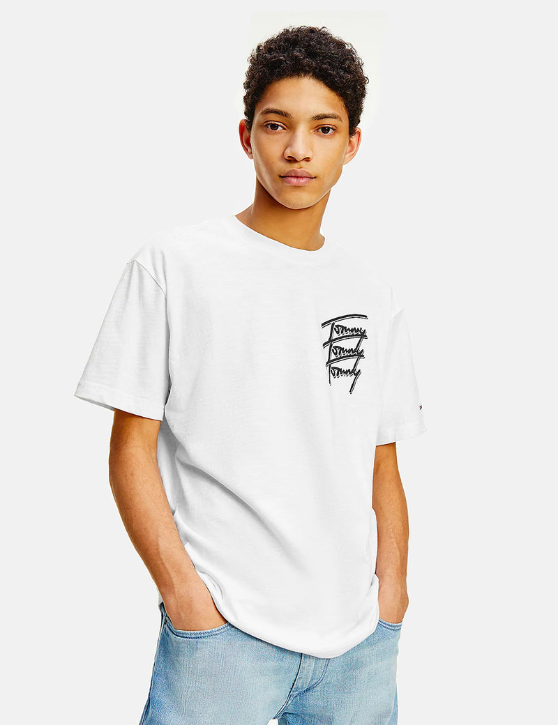T-Shirt Tommy Jeans Repeat Script Logo (Coton Bio) - Blanc