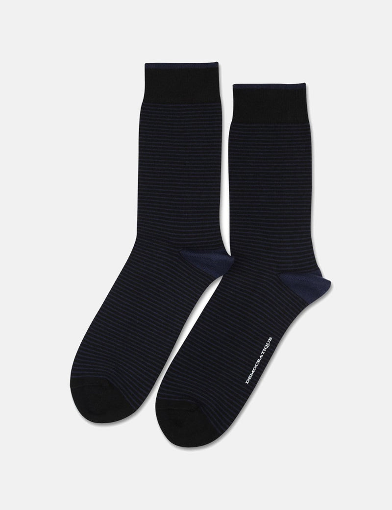 Democratique Solid Socks 3er Pack - Navy Dots/Navy Stripes/Schwarz