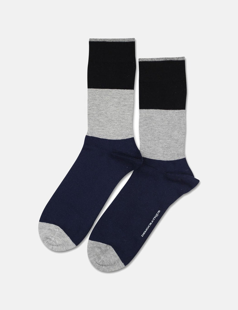 Democratique Solid Socks 3er Pack - Navy Dots/Navy Stripes/Schwarz