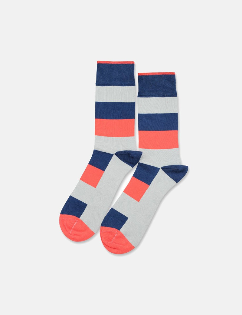 Democratique Originals Heavy Stripe Socks - New Blue/Opal/Hard Grey