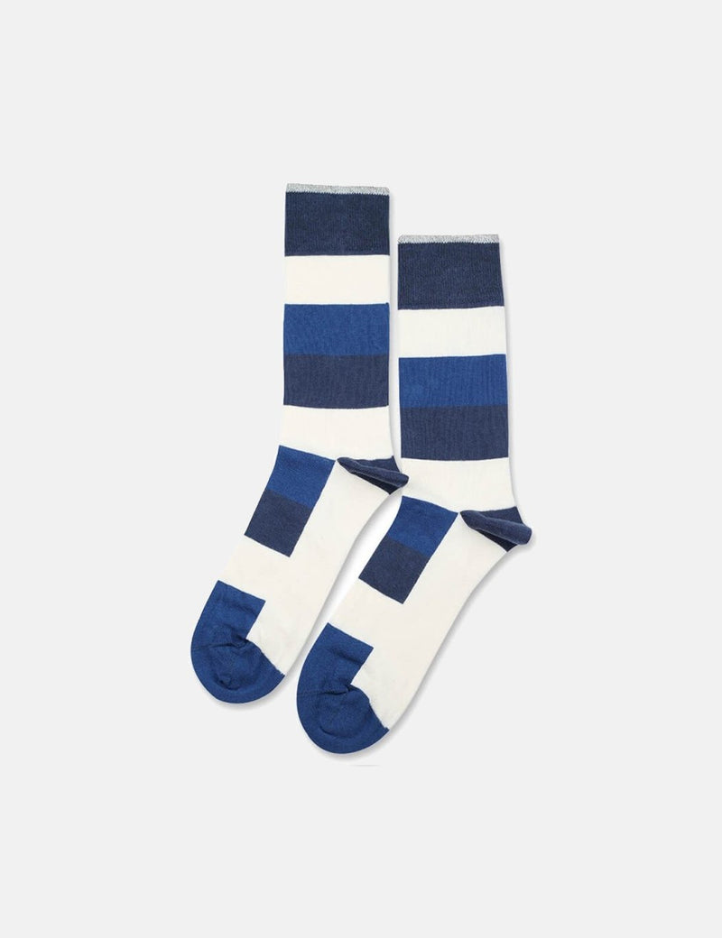 Democratique Originals Heavy Stripe Socks - New Blue/Off White/Shaded Blue