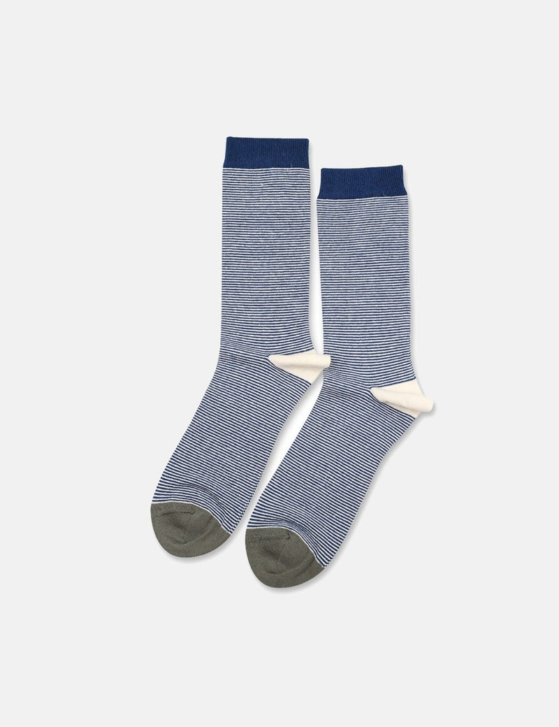 Democratique Originals Ultralight Stripe Socks - New Blue/Off White/Army Green
