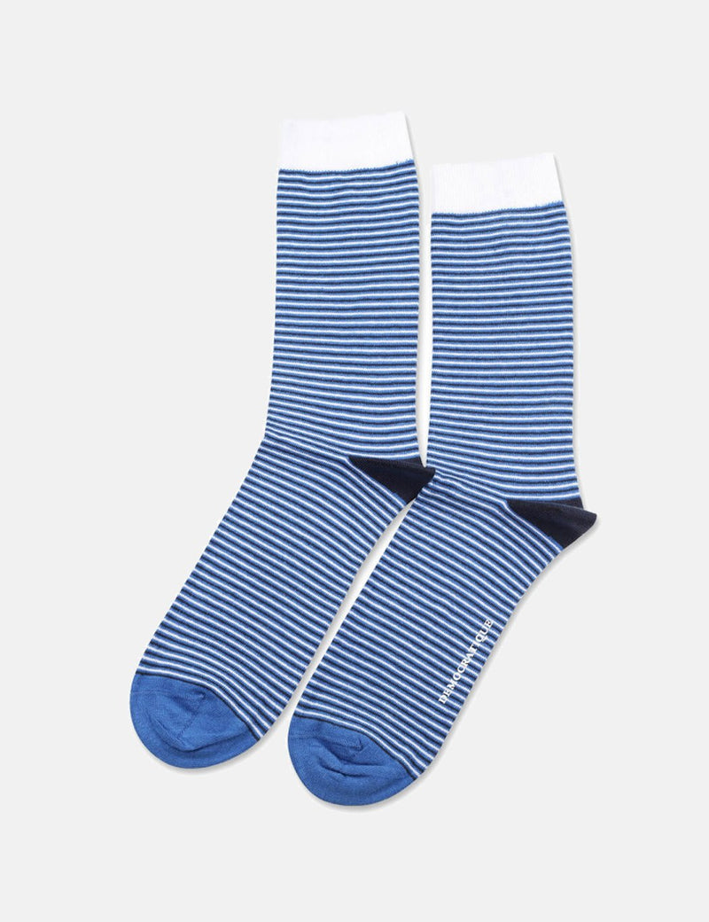 Democratique Originals Ultralight Stripe Socks - Adams Blue/Clear White/Navy