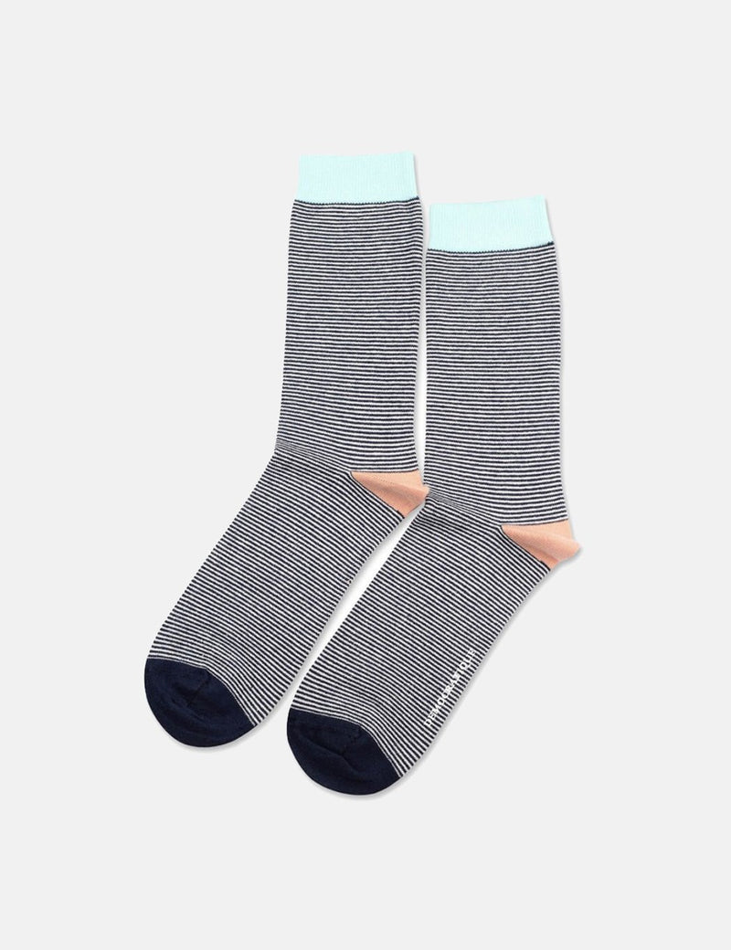 Democratique Originals Ultralight Stripe Socks - Navy Blue/Off White/Salmon/Green