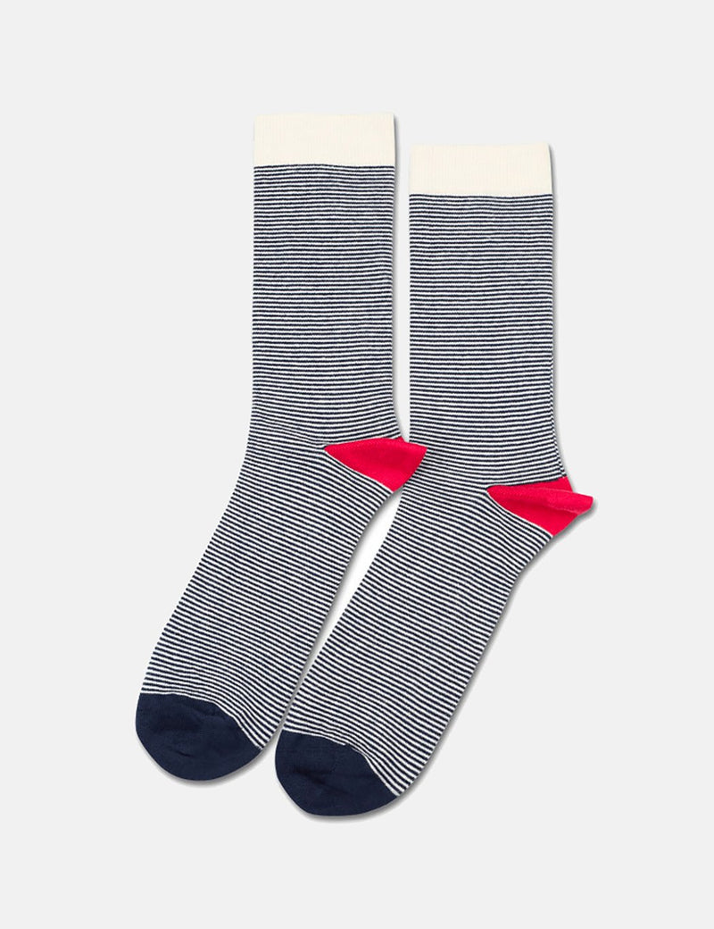 Democratique Ultralight Stripe Socks - Off White/Pearl Red