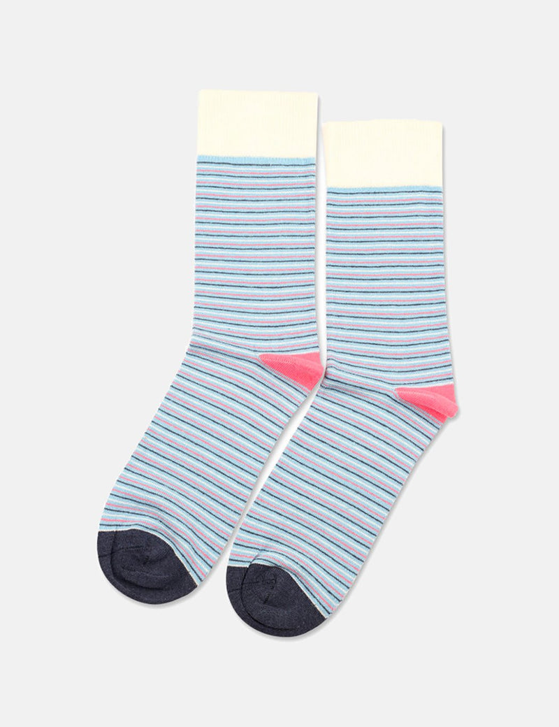 Democratique Ultralight Stripe Socks - Palm Springs Blue/Off White/Watermelon