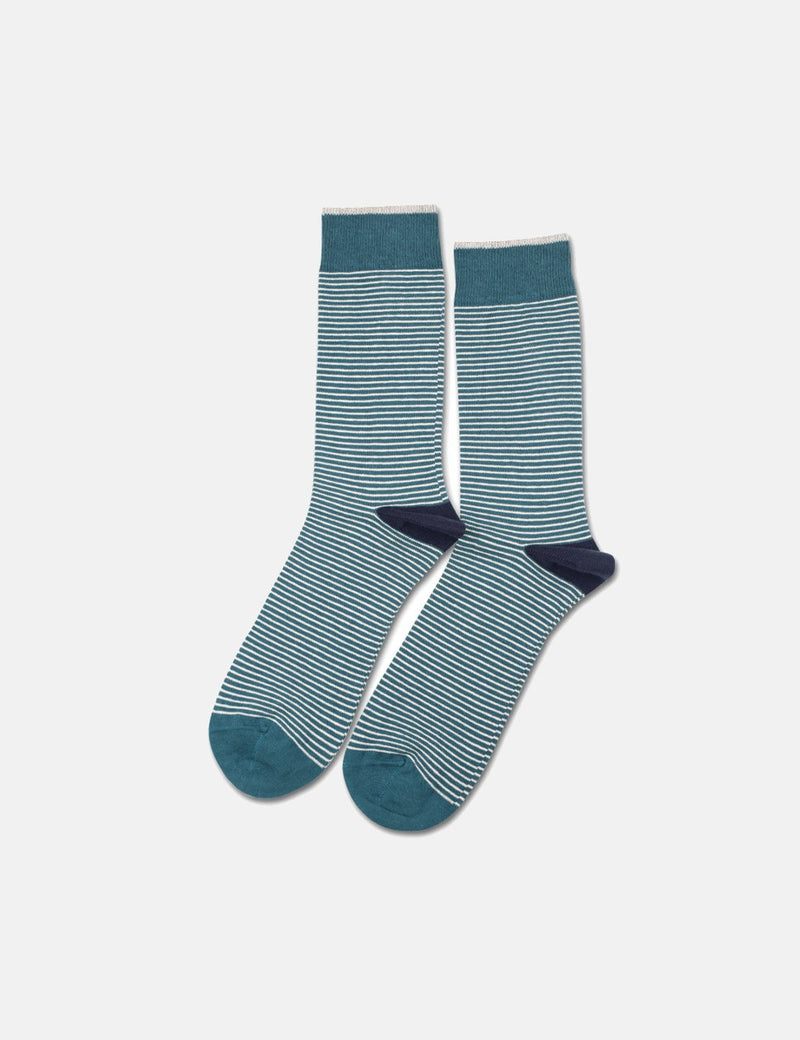 Democratique Mini Stripes Socks - Benzin Green/Off White/Navy Blue - Article