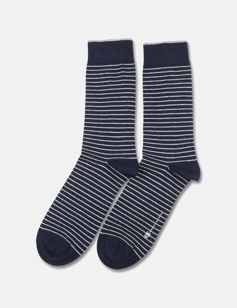 Democratique Mini Stripes Socks - Navy/Broken White