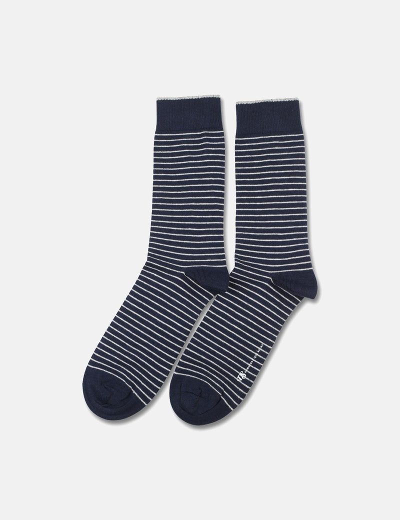 Democratique Originals Mini Stripes Socks - Navy Blue/Broken White