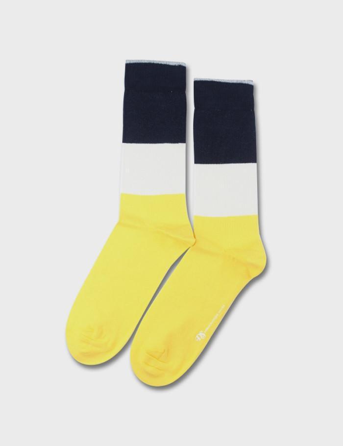 Democratique Block Party Socks - Yellow/White/Navy - Article