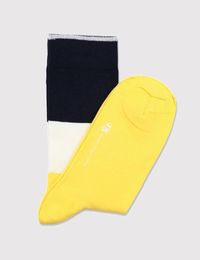 Democratique Block Party Socks - Yellow/White/Navy - Article