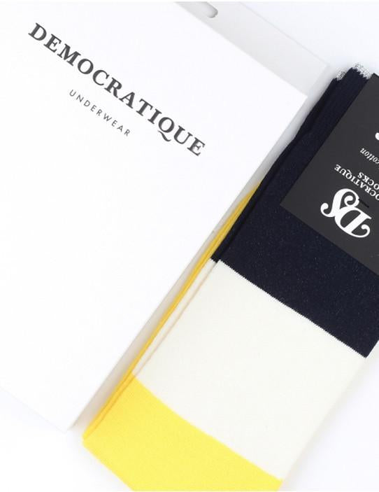 Democratique Block Party Socks - Yellow/White/Navy - Article