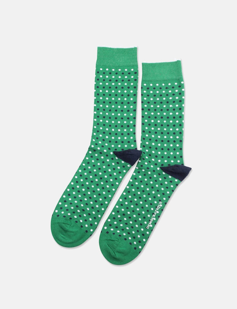 Democratique Originals Polkadot Socks - Tennis Green/Navy Blue/Clear White