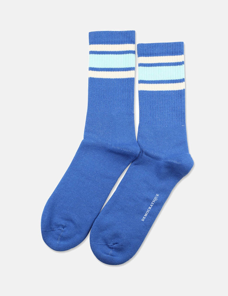 Democratique Athletic Classic Stripes Socks - Adams Blue/Poolside Green/Off White