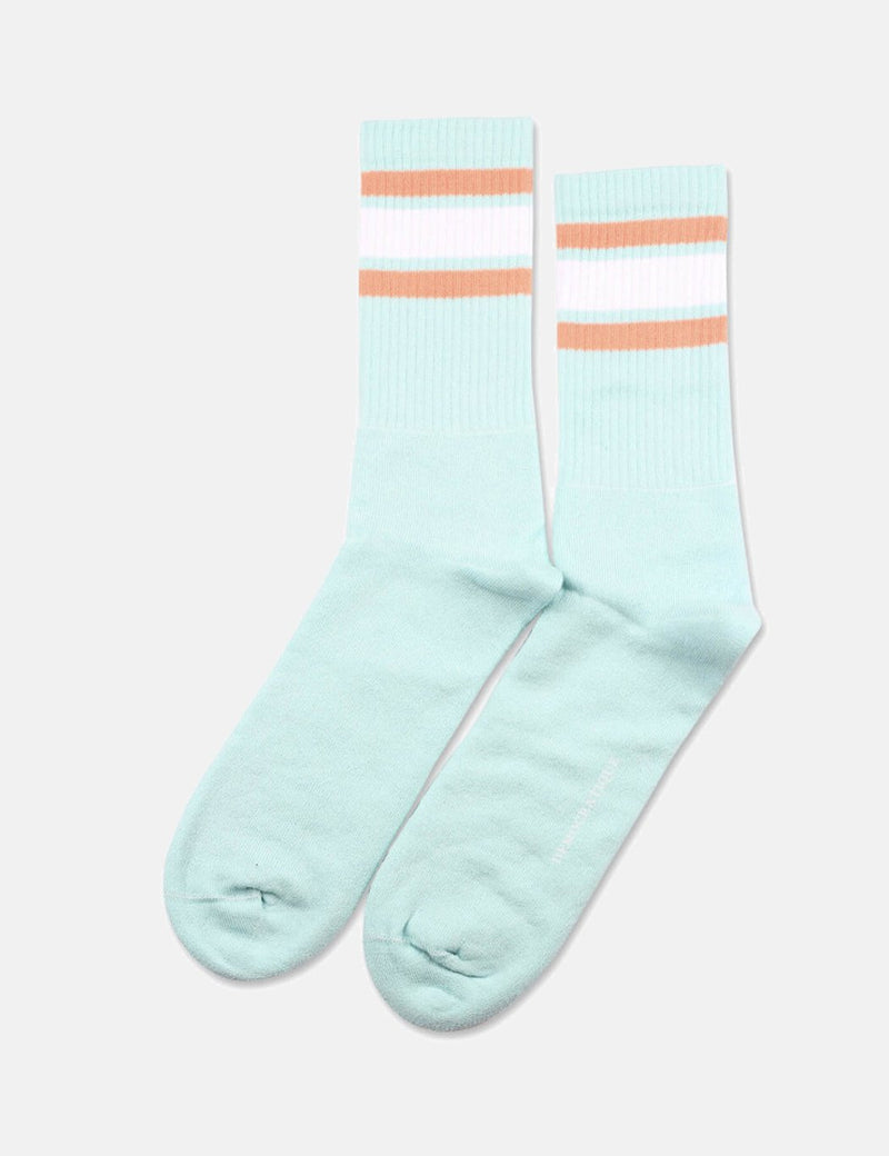 Democratique Athletic Classic Stripes Socks - Poolside Green/Clear White/Light Salmon