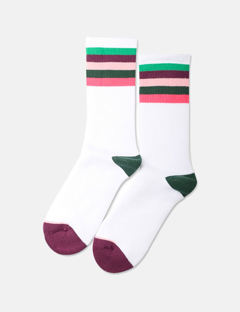 Democratique Athletic Stripe Socks - Clear White/Plum/Pink/Green/Watermelon
