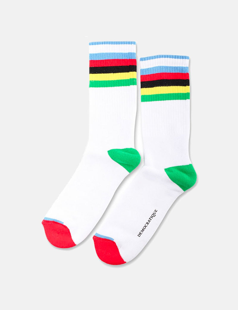 Democratique Athletic Stripe Cycling Socks - World Champion White