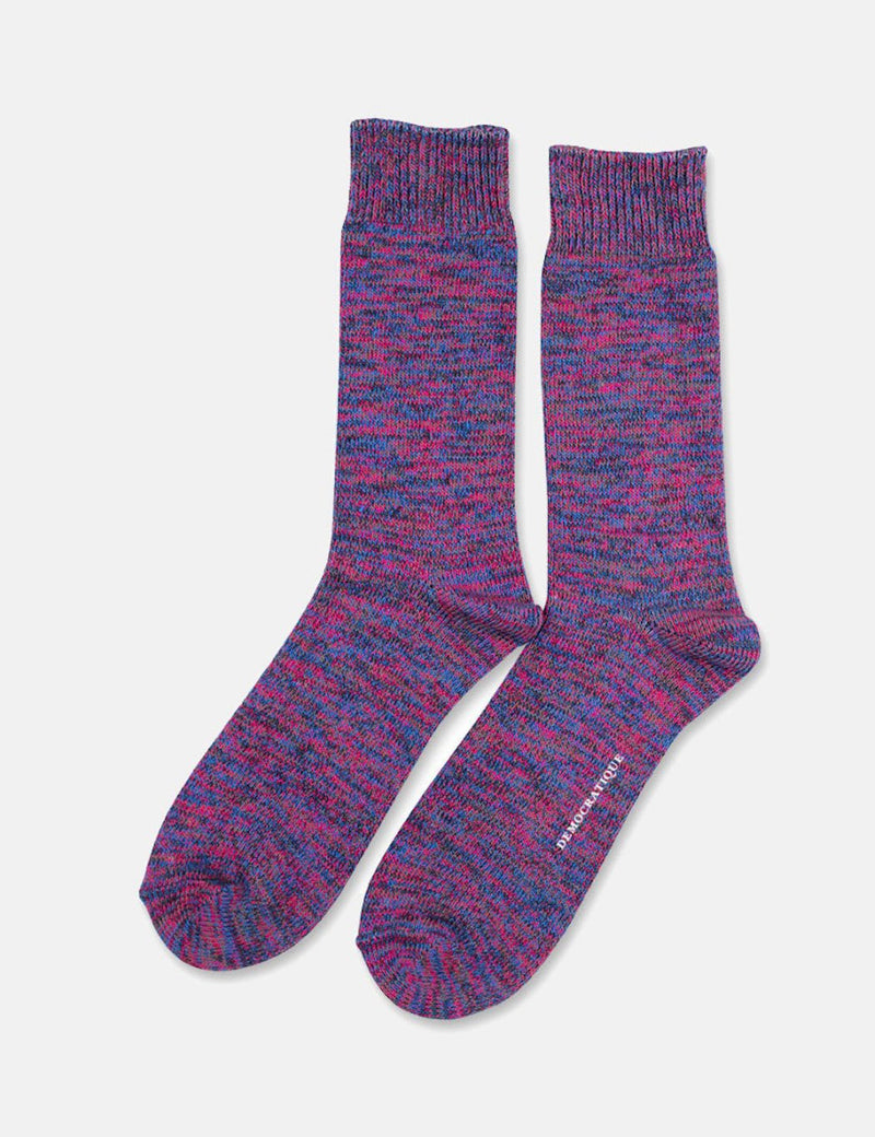 Democratique Relax Chunky Flat Knit Socks - Adams Blue/Purplish Pink/Navy/Warm Grey