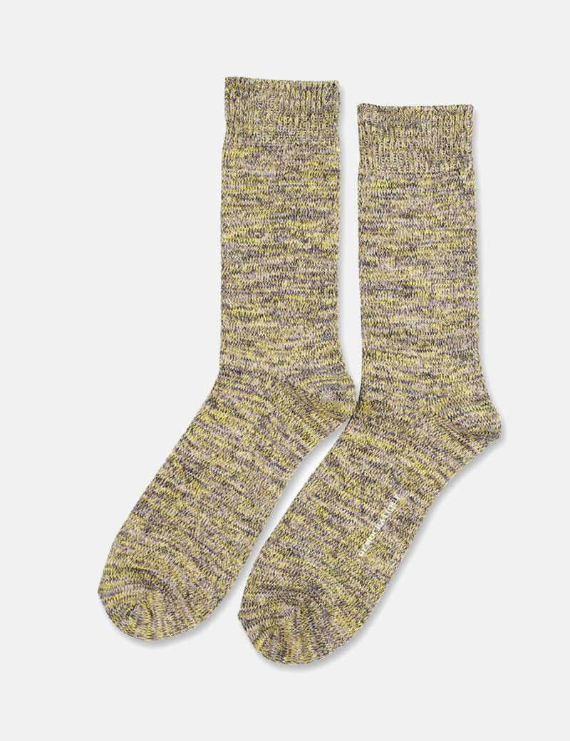 Democratique Relax Chunky Flat Knit Socks - Warm Grey/Soft Grey/Bright Yellow