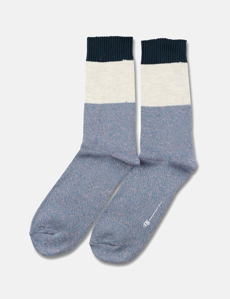 Democratique Relax Block Socks - Petroleum Blue/Pink/Off White/Dark Emerald - Article