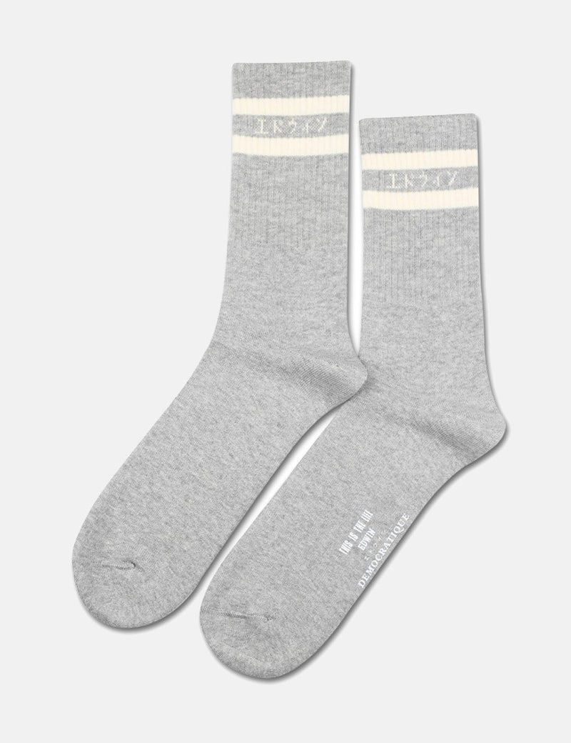 Democratique X Edwin Athletique 'This Is The Life' Socks - Light Grey Melange/Off White