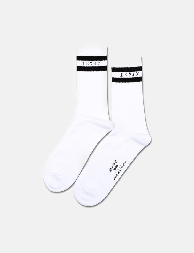 Democratique X Edwin Athletique 'This Is The Life' Socks - Clear White/Black