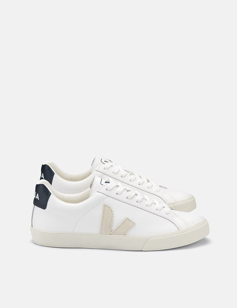 Veja Esplar Low Logo Leather Trainers - Extra White/Natural/Nautico